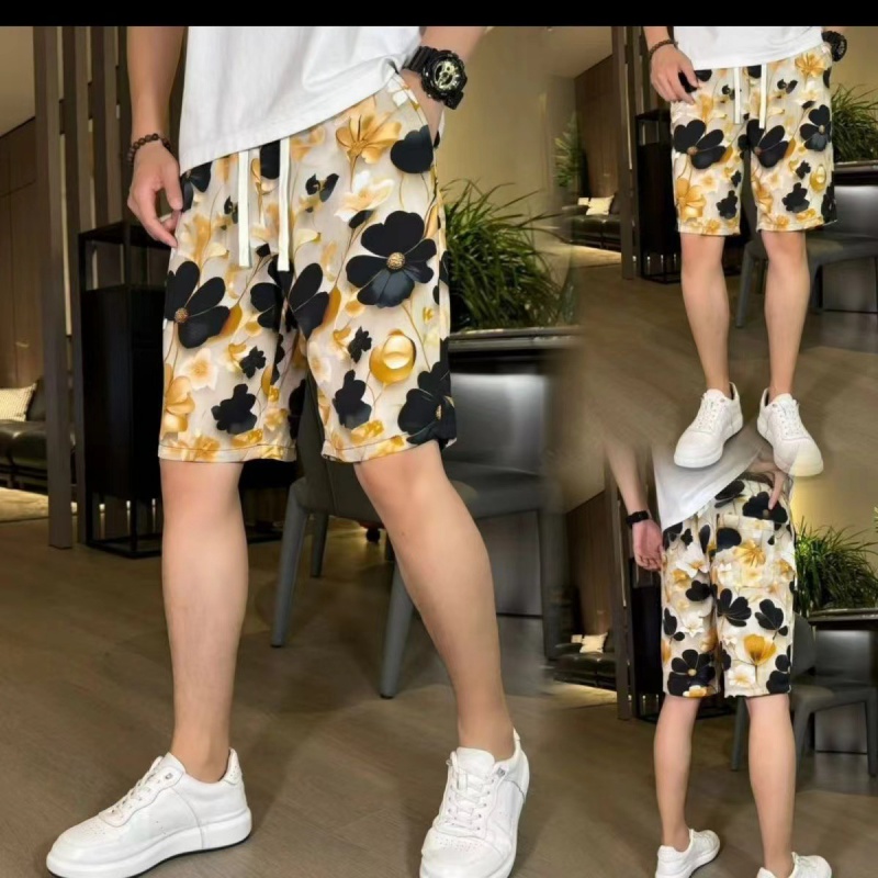 New Ethnic Fashion - 수묵화 타이다이 에스닉 스타일 꽃무늬 반바지,