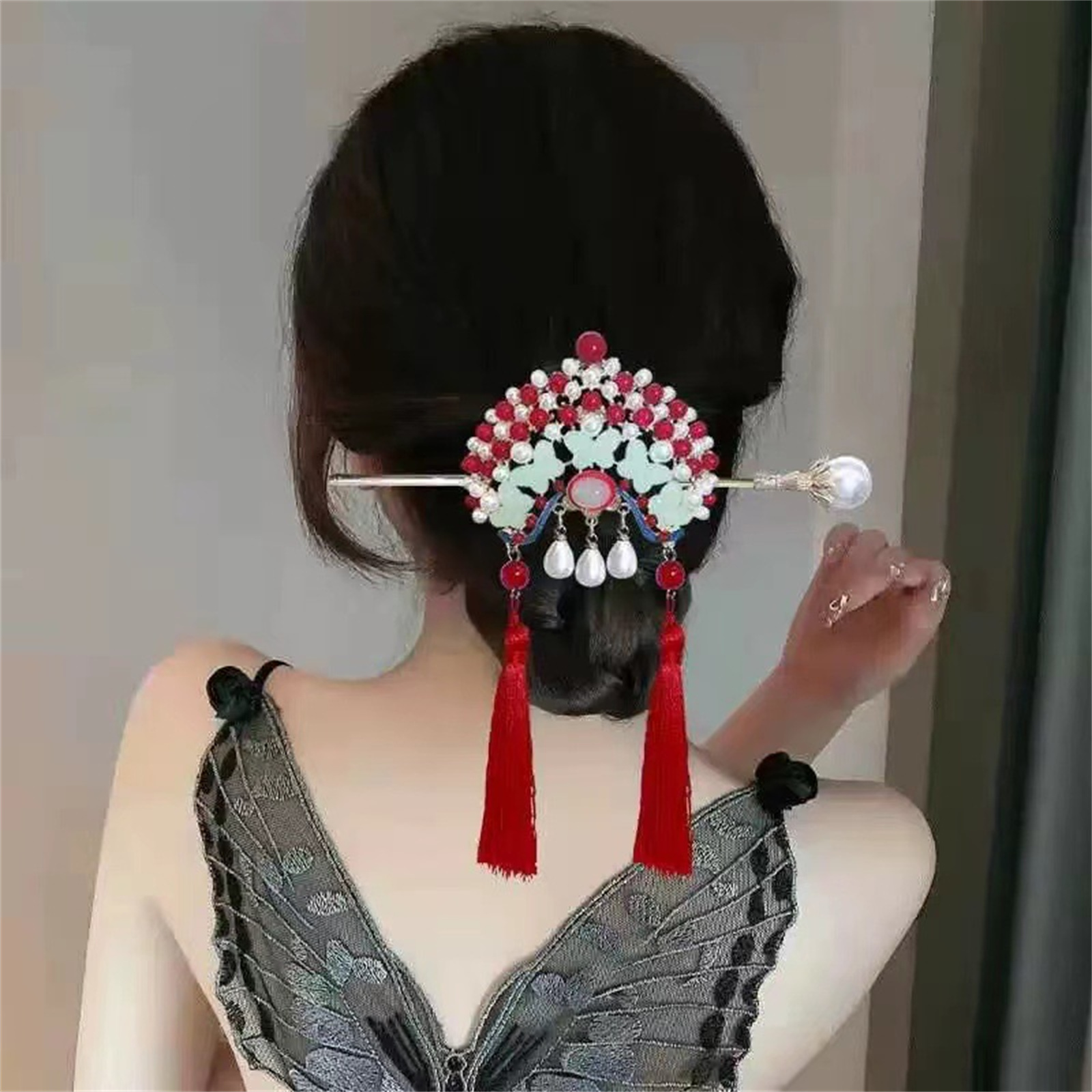 여성을위한 민족 스타일 머리핀 절묘한 반짝이 꽃 술 머 - Go Ethnic Fashion 리뷰 및 가격