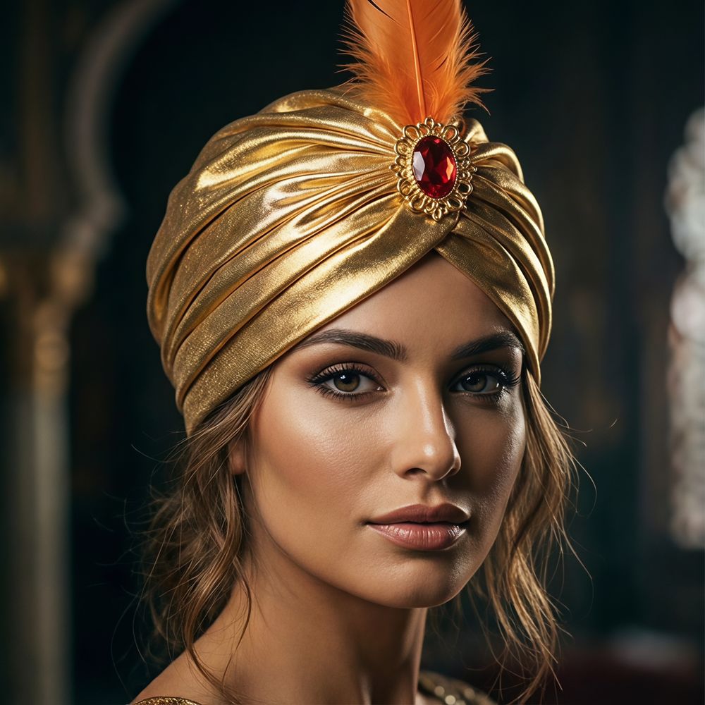깃털 터번 모자 아라비아 모자 라인스톤 아랍 주름 터번 - Ethnic Fashion India 리뷰 및 가격